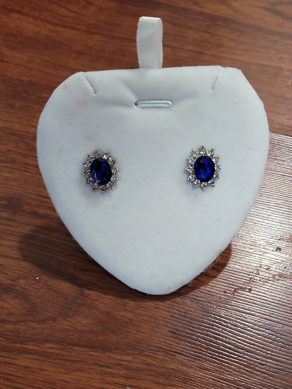 Blue Oval Crystal Halo Stud Earrings - Women Jewelry